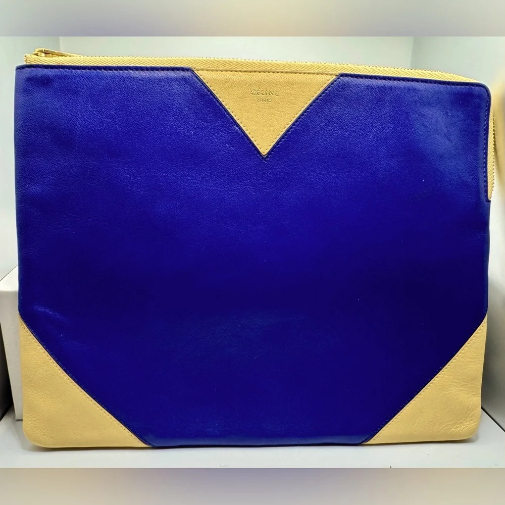 Gorgeous Celine Bi-color Pouch in Royal Blue and Cream Preloved - Picture 1 of 13